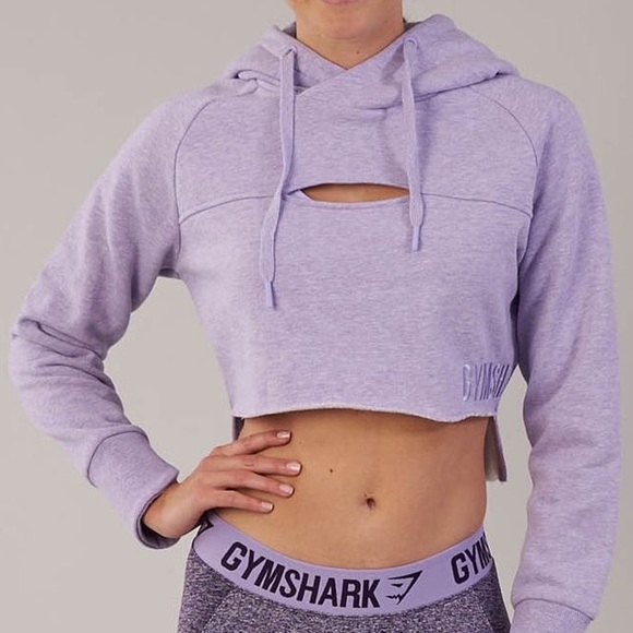 RARE Gymshark Cropped Raw Edge Hoodie Lilac Marl S - Picture 10 of 10